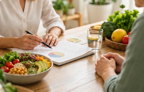 Consulta de nutrición con un plan de alimentación